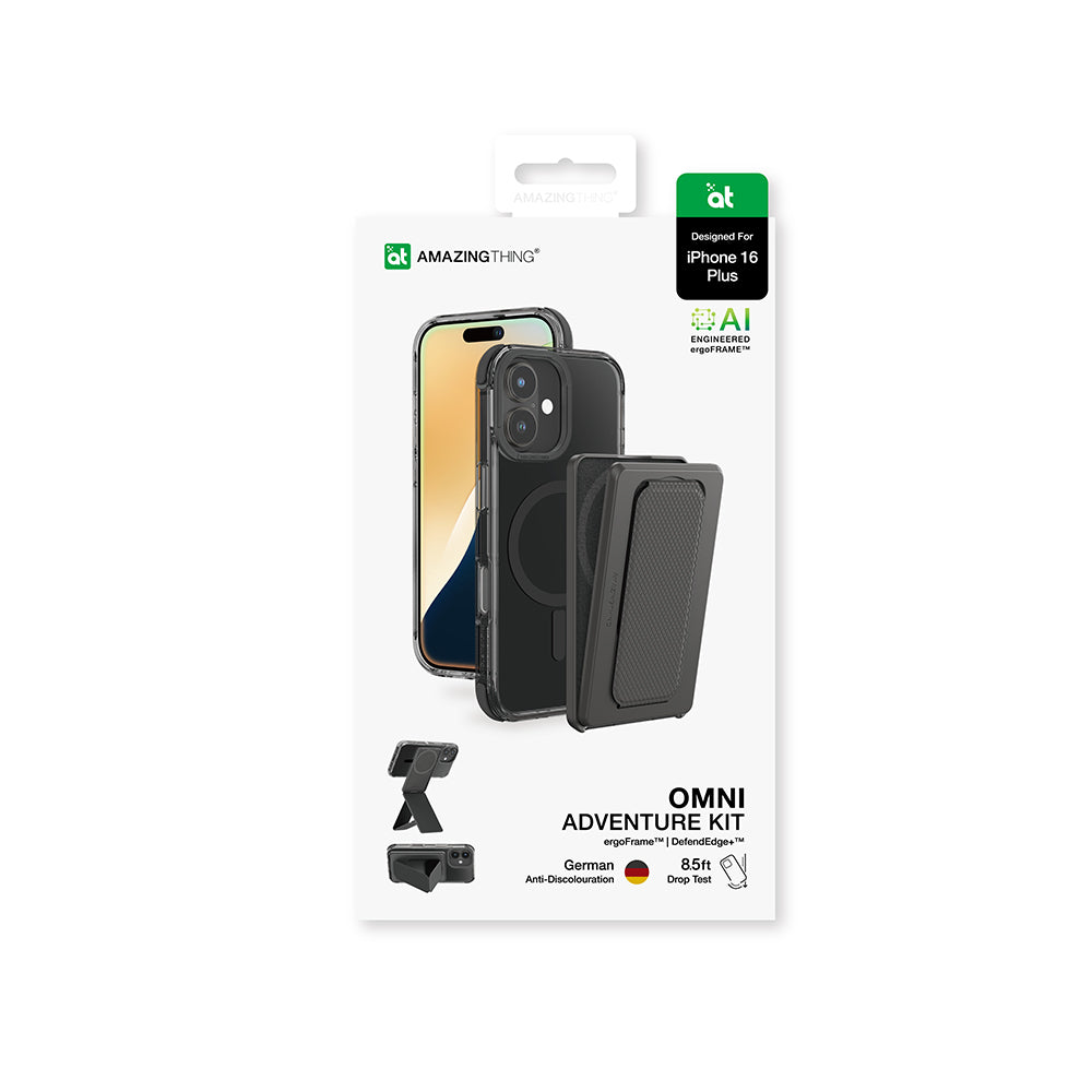 iPhone 16 Plus Kılıf Magsafe Şarj Özellikli Standlı Kartlıklı Set Amazingthing Omni Adventure Serisi Kılıf Siyah