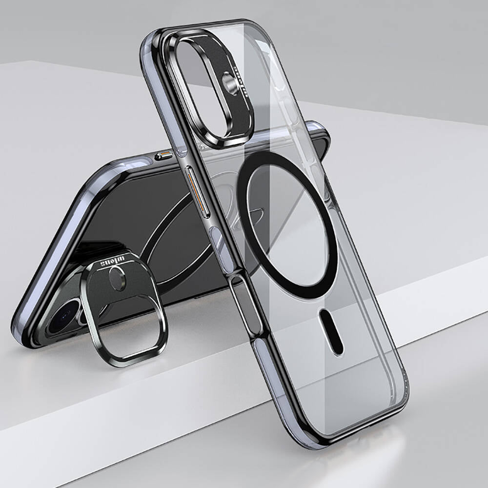 iPhone 16 Plus Kılıf Magsafe Şarj Özellikli Wlons Standlı Efsane Kılıf Siyah