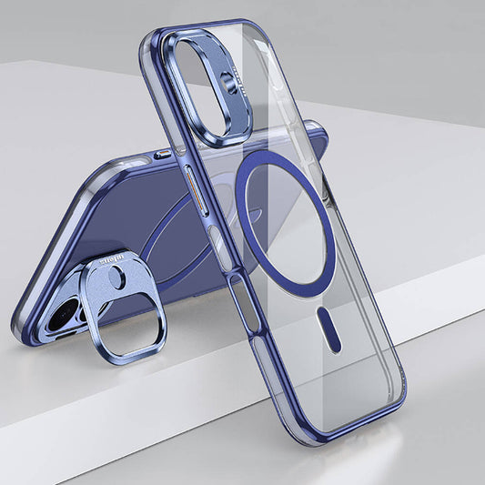 iPhone 16 Plus Kılıf Magsafe Şarj Özellikli Wlons Standlı Efsane Kılıf Mavi