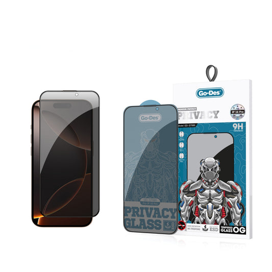 iPhone 16 Pro Go Des 9D Full Cover Privacy Temperli Cam Ekran Koruyucu Siyah