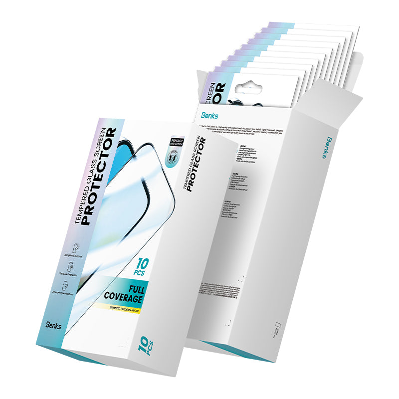 iPhone 16 Pro Hidrofobik Ve Oleofobik Özellikli Benks 0.3mm Privacy Air Shield Ekran Koruyucu 10'lu Paket Şeffaf