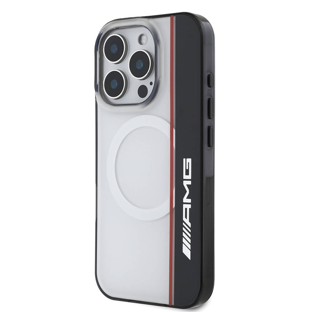 iPhone 16 Pro Kılıf AMG Orjinal Lisanslı Magsafe Şarj Özellikli IML Baskı Logolu Çift Katmanlı Bow Lines Kılıf Siyah