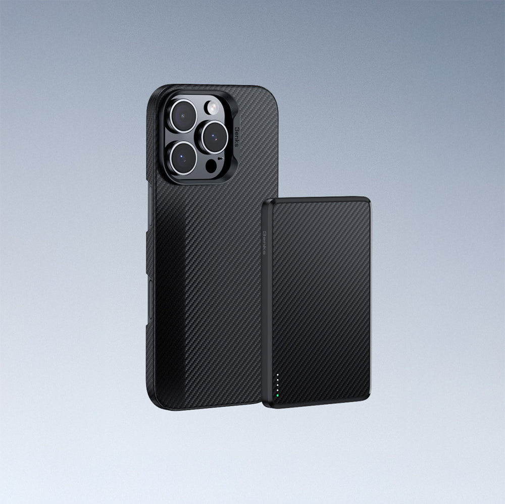 Apple iPhone 16 Pro Kılıf Benks M-safe Şarj Özellikli Metal Kamera Çerçeveli Magnetik ArmorAir 600D Kevlar Fiber Kapak Siyah