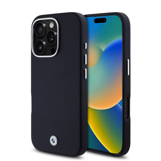 iPhone 16 Pro Kılıf BMW Orjinal Lisanslı Magsafe Şarj Özellikli Metal Logolu Tam Kaplama Deri Kılıf Siyah