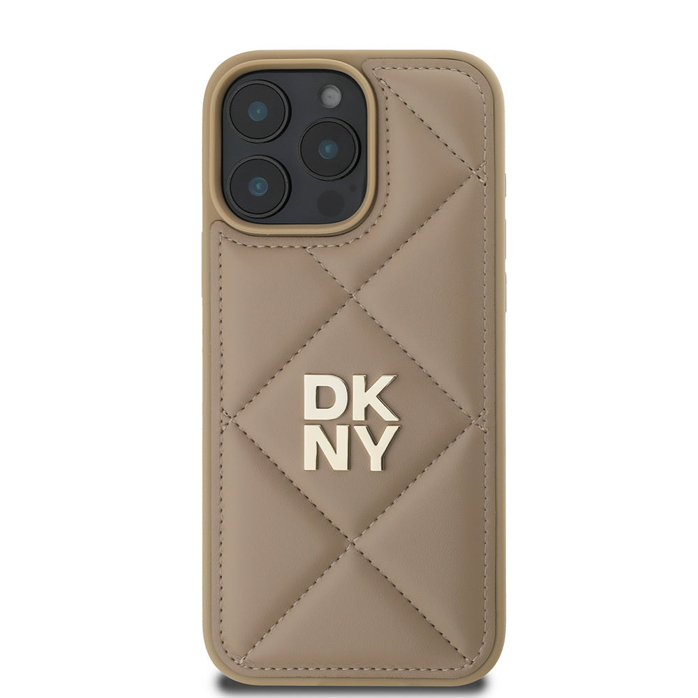 iPhone 16 Pro Kılıf DKNY Orjinal Lisanslı Kapitone Tasarımlı Metal Logolu Deri Kılıf Siyah