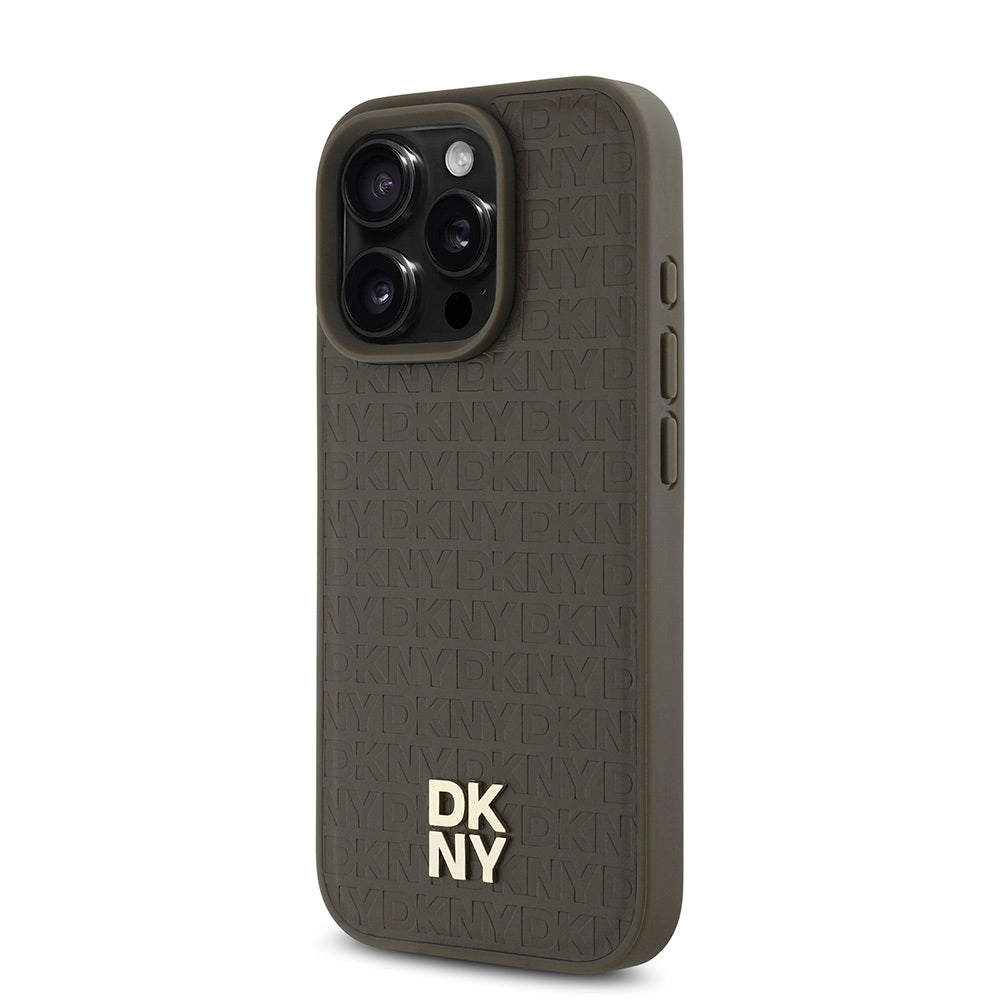 iPhone 16 Pro Kılıf DKNY Orjinal Lisanslı Magsafe Şarj Özellikli 3D Yazılı Repeat Pattern Kılıf Siyah