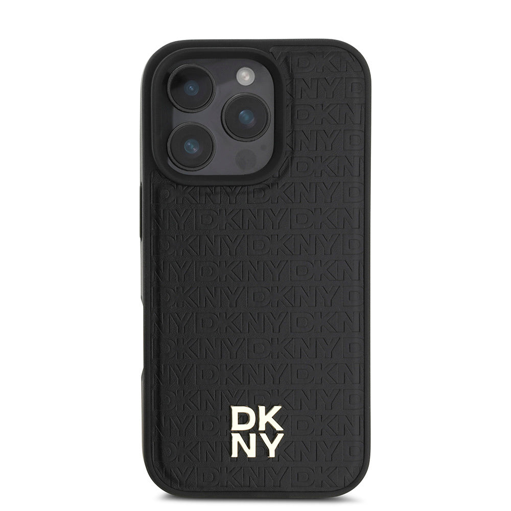 iPhone 16 Pro Kılıf DKNY Orjinal Lisanslı Magsafe Şarj Özellikli 3D Yazılı Repeat Pattern Kılıf Kahverengi