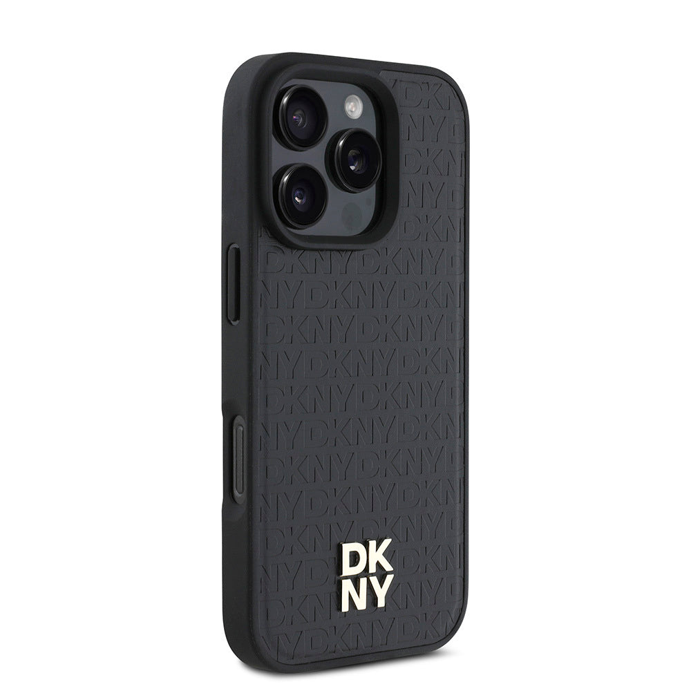 iPhone 16 Pro Kılıf DKNY Orjinal Lisanslı Magsafe Şarj Özellikli 3D Yazılı Repeat Pattern Kılıf Kahverengi