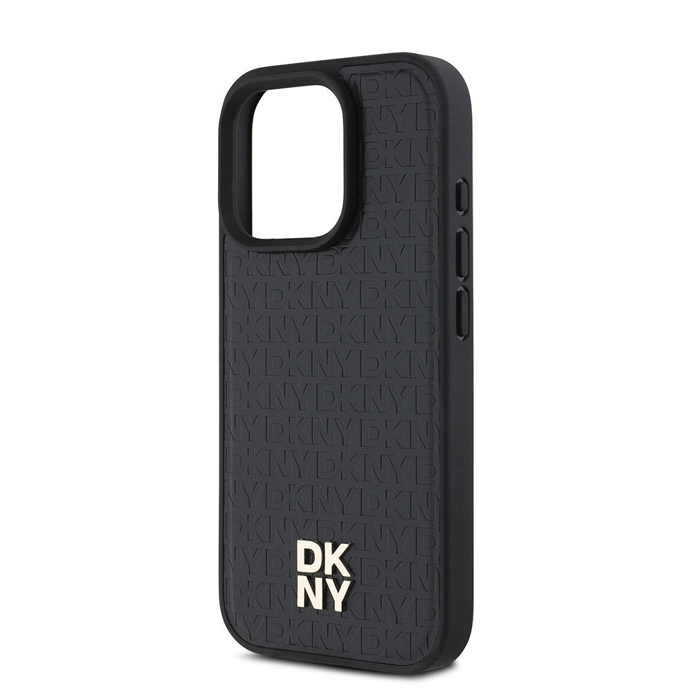iPhone 16 Pro Kılıf DKNY Orjinal Lisanslı Magsafe Şarj Özellikli 3D Yazılı Repeat Pattern Kılıf Siyah