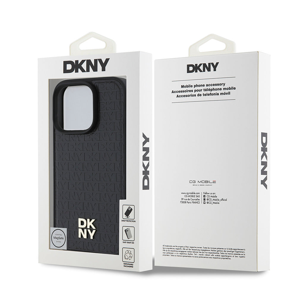 iPhone 16 Pro Kılıf DKNY Orjinal Lisanslı Magsafe Şarj Özellikli 3D Yazılı Repeat Pattern Kılıf Kahverengi
