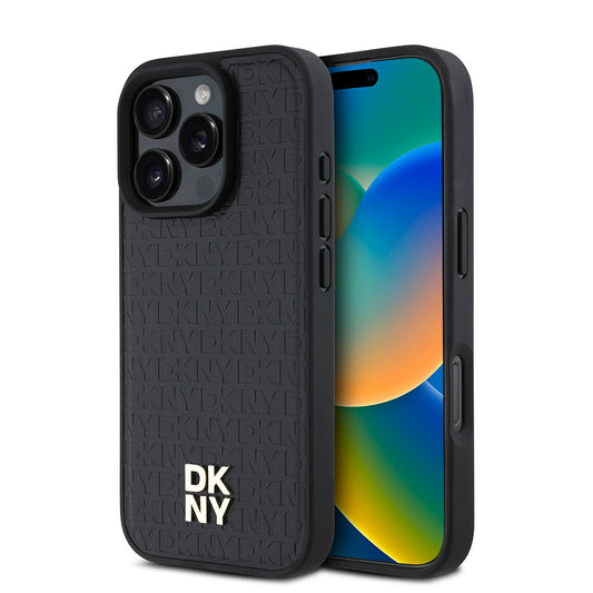 iPhone 16 Pro Kılıf DKNY Orjinal Lisanslı Magsafe Şarj Özellikli 3D Yazılı Repeat Pattern Kılıf Kahverengi