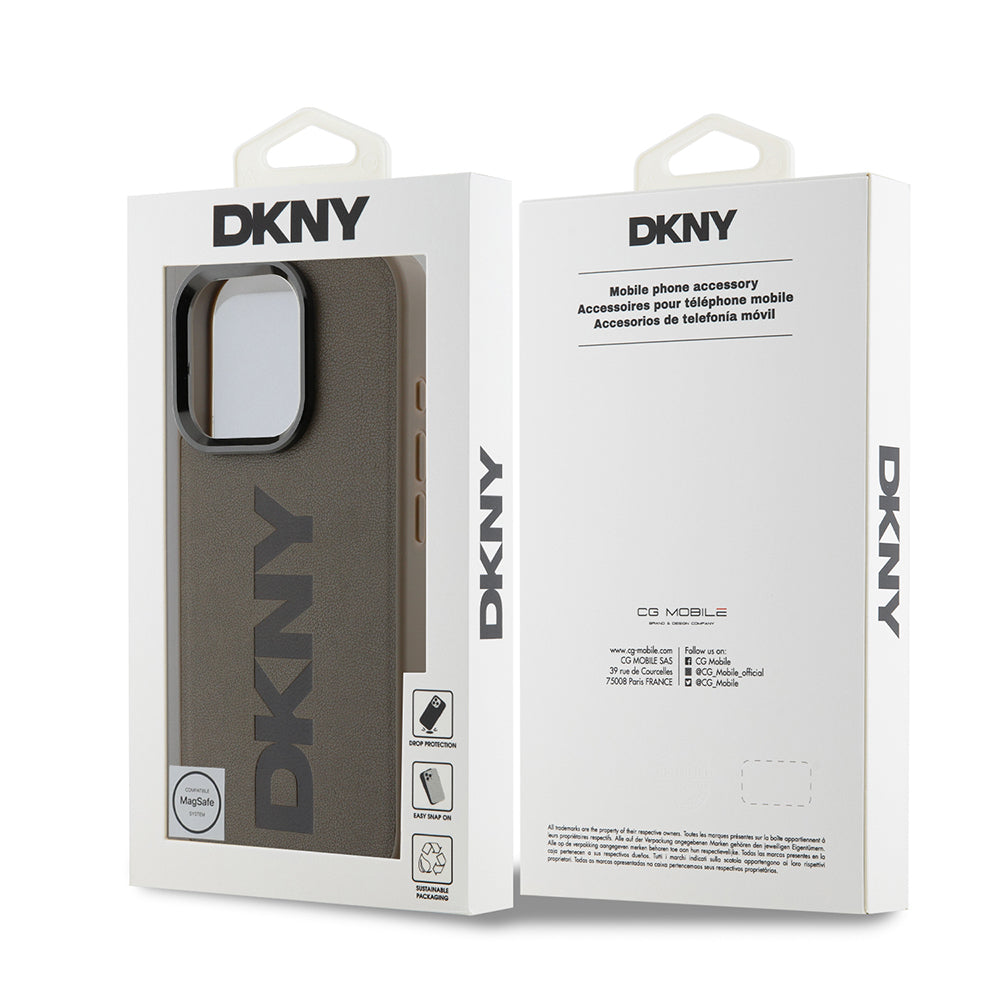 iPhone 16 Pro Kılıf DKNY Orjinal Lisanslı Magsafe Şarj Özellikli PU Deri Plain Kılıf Kahverengi