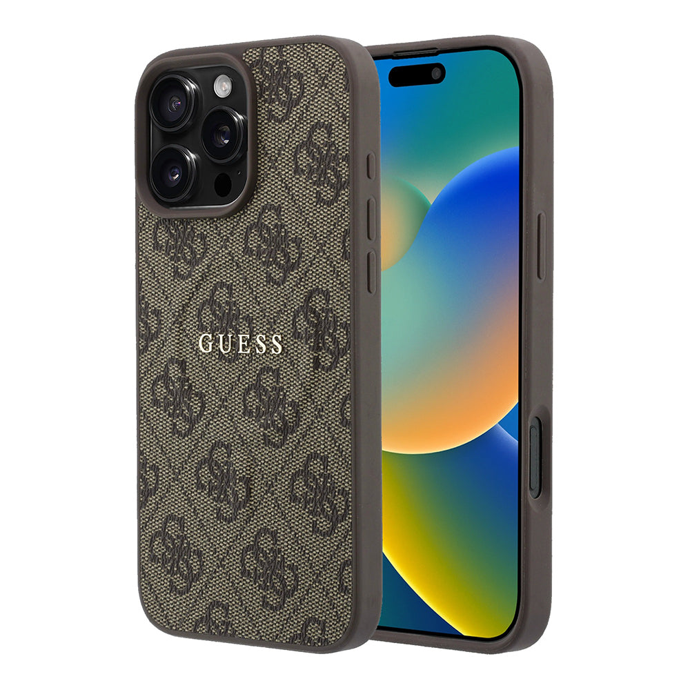 Apple iPhone 16 Pro Kılıf Guess Orjinal Lisanslı M-safe Kabartmalı 4G Desenli Yazı Logolu Kapak