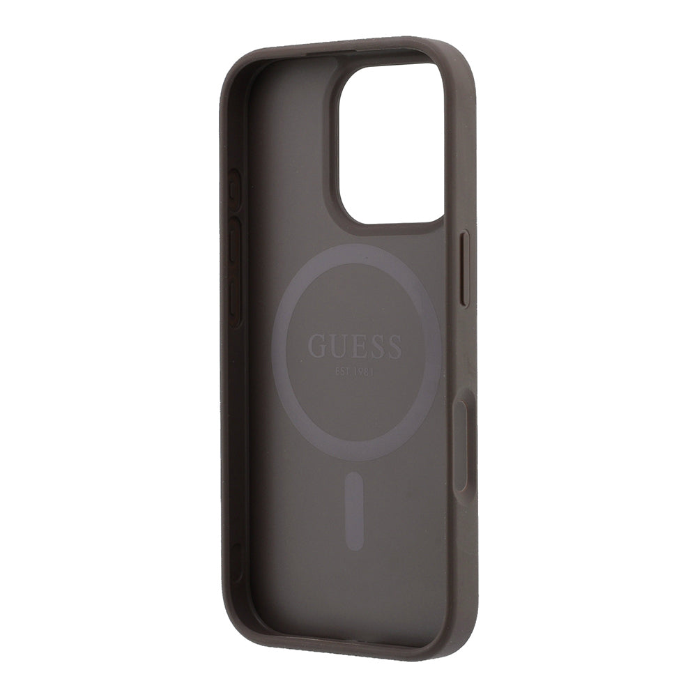 Apple iPhone 16 Pro Kılıf Guess Orjinal Lisanslı M-safe Kabartmalı 4G Desenli Yazı Logolu Kapak
