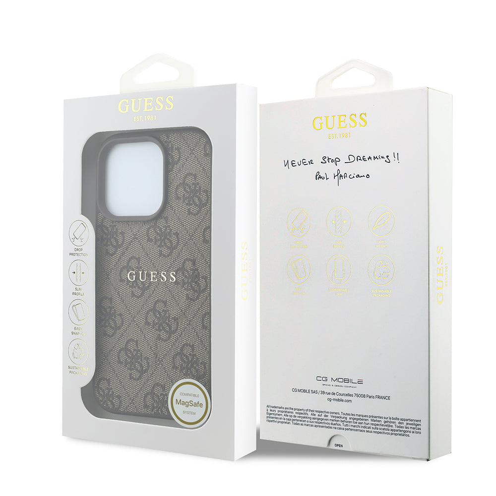 Apple iPhone 16 Pro Kılıf Guess Orjinal Lisanslı M-safe Kabartmalı 4G Desenli Yazı Logolu Kapak