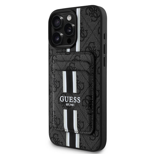 Apple iPhone 16 Pro Kılıf Guess Orjinal Lisanslı M-safe Şarj Özellikli 4G Desenli Çizgili Kartlıklı Kapak