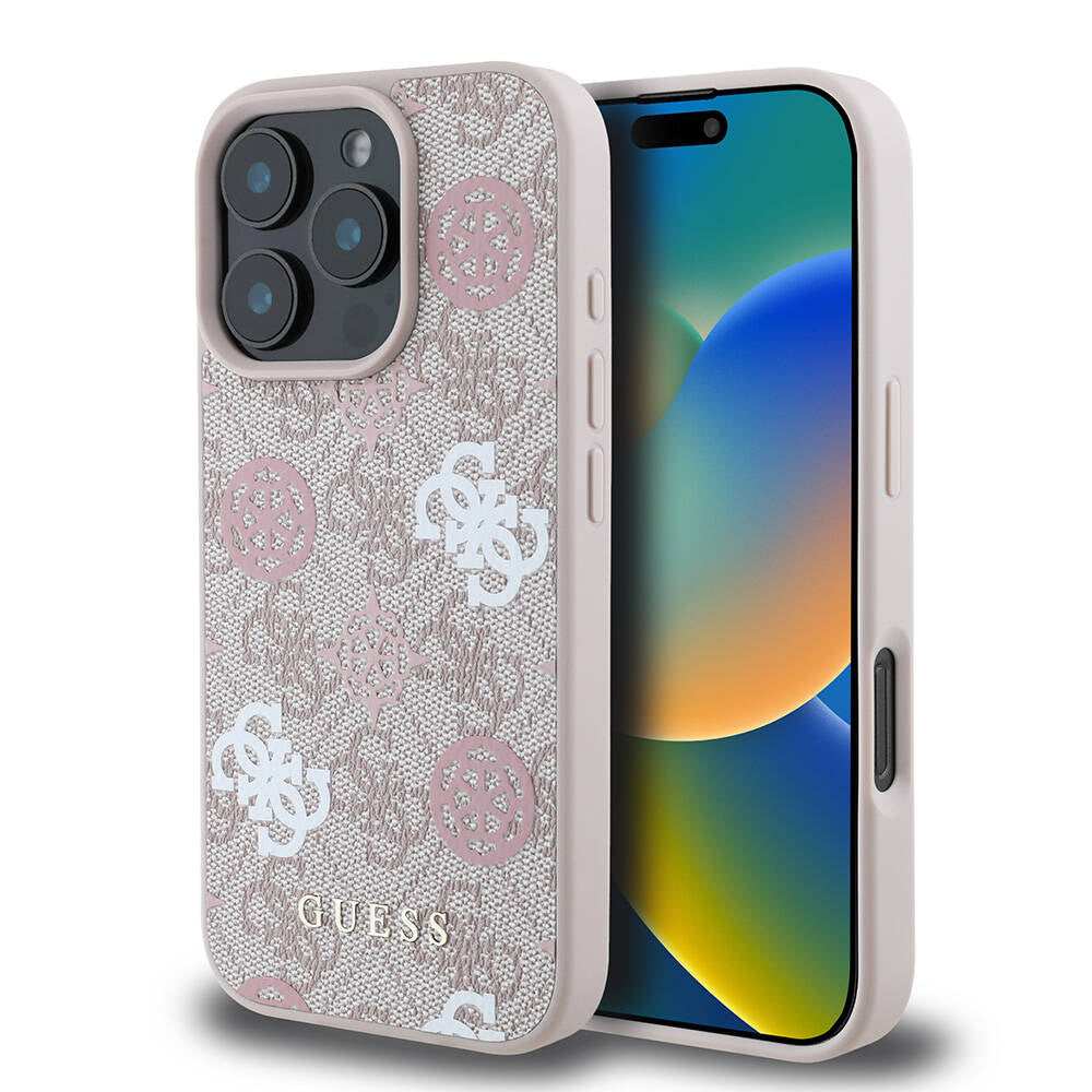 Apple iPhone 16 Pro Kılıf Guess Orjinal Lisanslı M-safe Şarj Özellikli 4G Desenli Yazı Logolu Peony Kapak