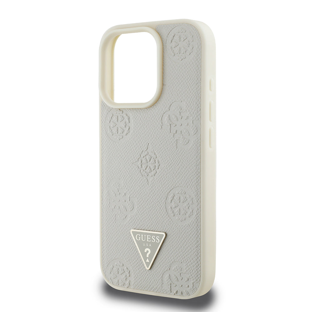 Apple iPhone 16 Pro Kılıf Guess Orjinal Lisanslı M-safe Şarj Özellikli Sıcak Baskılı Üçgen Logolu PU Deri Peony Kapak Siyah