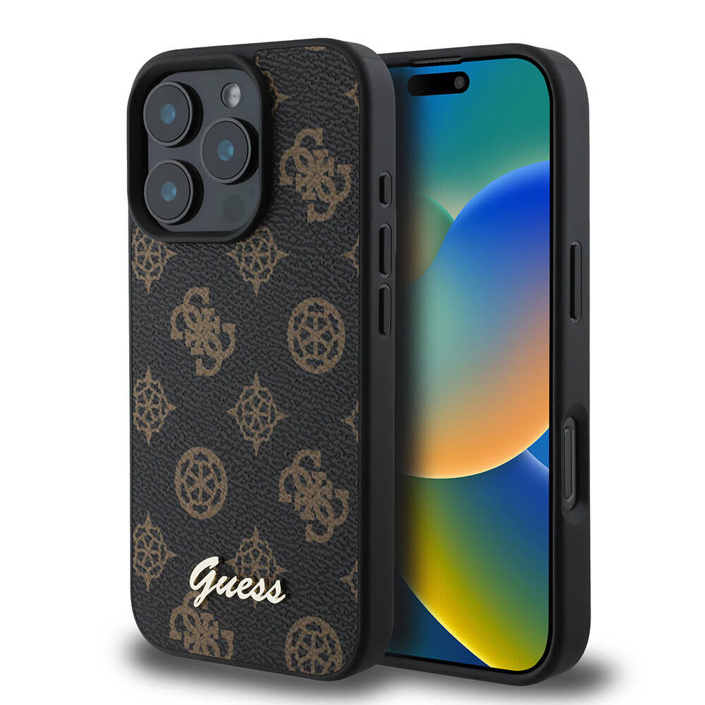 Apple iPhone 16 Pro Kılıf Guess Orjinal Lisanslı M-safe Şarj Özellikli Yazı Logolu Peony Kapak