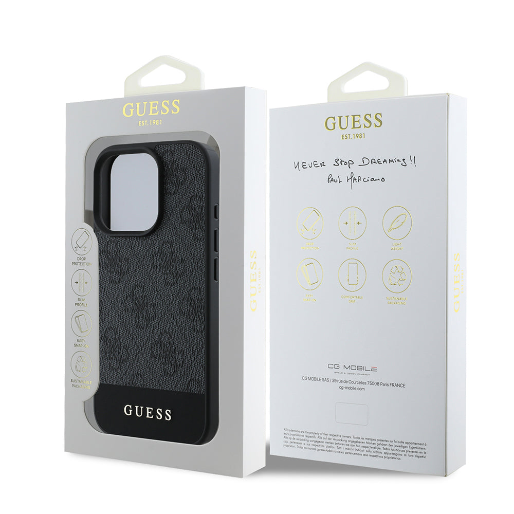 Apple iPhone 16 Pro Kılıf Guess Orjinal Lisanslı PU Deri Şerit Logo Dizaynlı Kapak Kahverengi