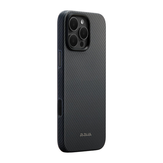 Apple iPhone 16 Pro Kılıf M-safe Şarj Özellikli Aramid Karbon Fiber Pitaka Military-Grade Classic Serisi New Logo Black-Grey Twill Kapak