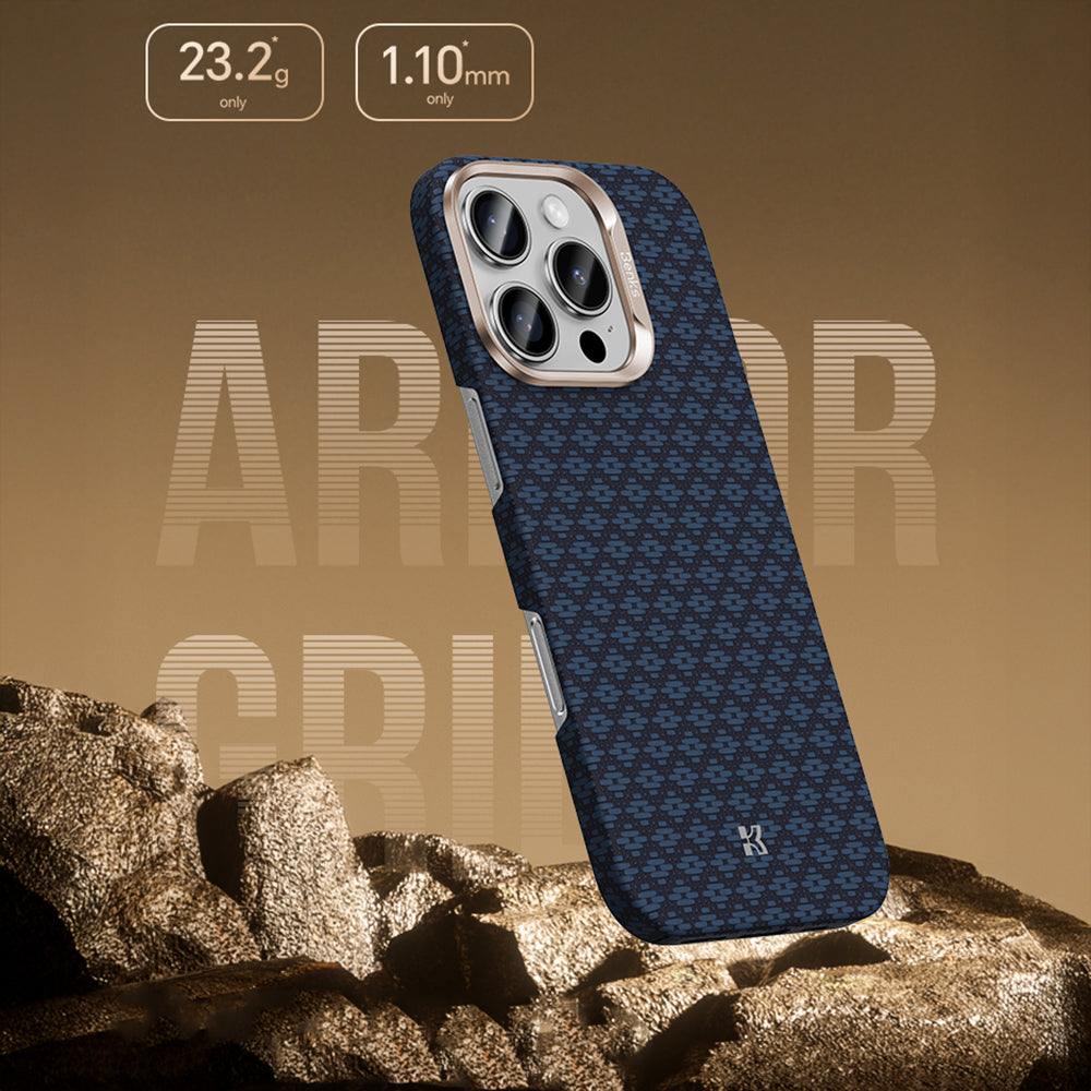 Apple iPhone 16 Pro Kılıf M-Safe Şarj Özellikli Benks ArmorAir ArmorGrid Serisi Kevlar Kapak Mavi