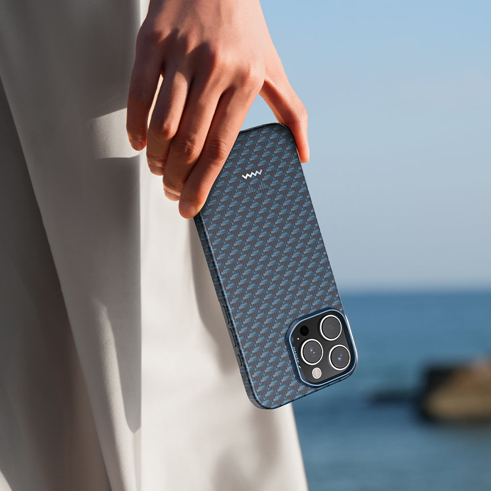 Apple iPhone 16 Pro Kılıf M-safe Şarj Özellikli Raptic Aramid Skin Origin Serisi Kapak Lacivert