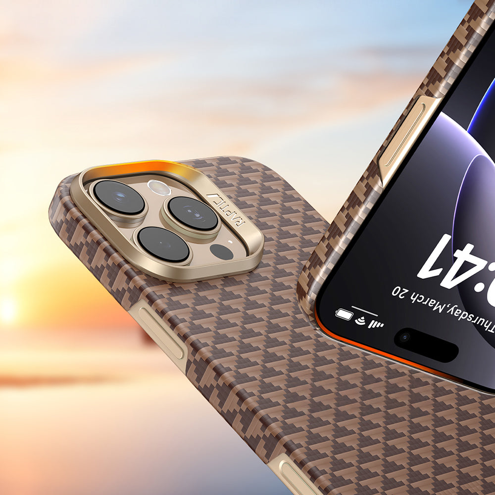 Apple iPhone 16 Pro Kılıf M-safe Şarj Özellikli Raptic Aramid Skin Origin Serisi Kapak Kahverengi