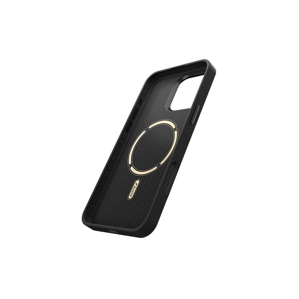 Apple iPhone 16 Pro Kılıf M-safe Şarj Özellikli 600D Metal Kamera Çerçeveli Raptic Aramid Fiber Serisi Kapak Siyah