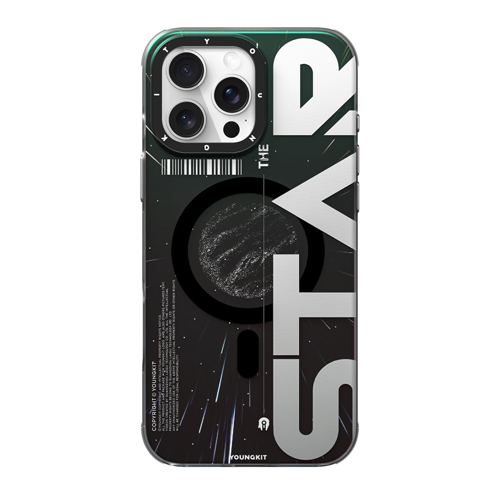 iPhone 16 Pro Kılıf Magsafe Şarj Özellikli Airbagli Hologram Tasarımlı Youngkit Interstellar Serisi Kılıf Füme