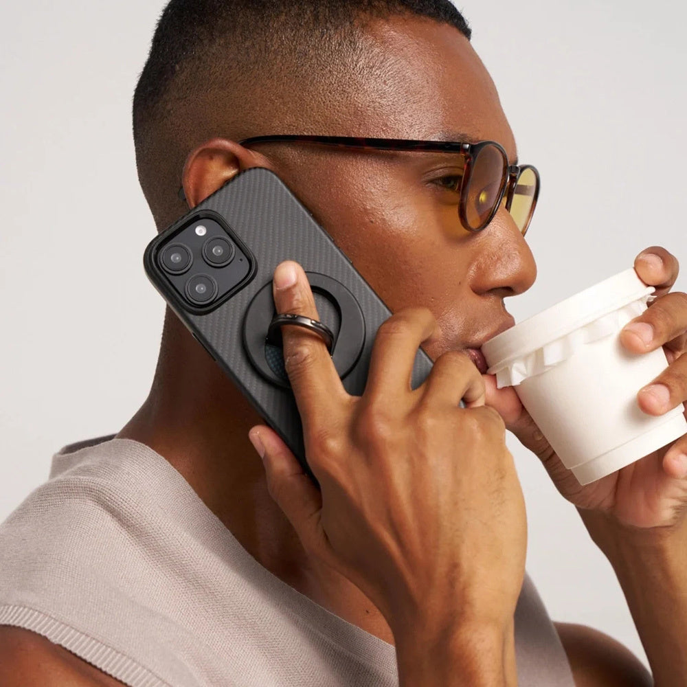 iPhone 16 Pro Kılıf Magsafe Şarj Özellikli Aramid Fiber Pitaka Military-Grade Classic Serisi Black-Grey Twill Kılıf Siyah