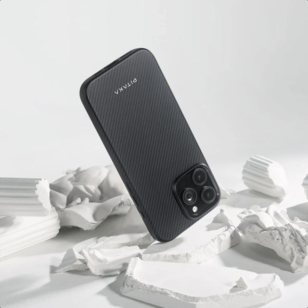 iPhone 16 Pro Kılıf Magsafe Şarj Özellikli Aramid Fiber Pitaka Military-Grade Classic Serisi Black-Grey Twill Kılıf Siyah