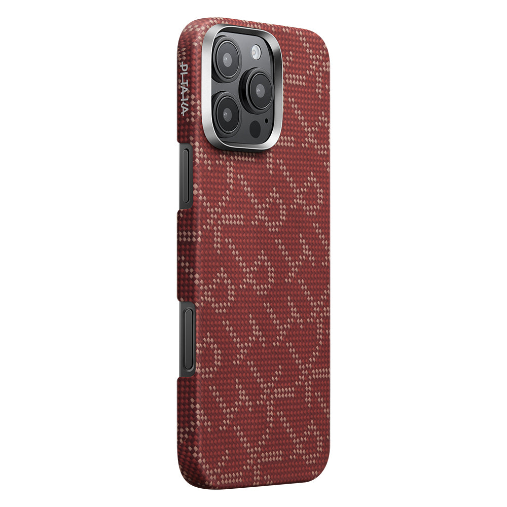 Apple iPhone 16 Pro Kılıf M-safe Şarj Özellikli Aramid Fiber Pitaka Tactile Woven Monogram Serisi Kapak Siyah