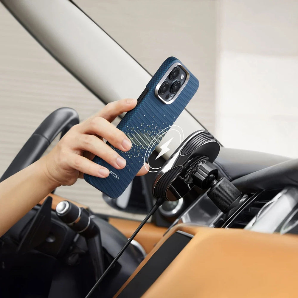 iPhone 16 Pro Kılıf Magsafe Şarj Özellikli Aramid Fiber Pitaka Tactile Woven Starpeak Serisi Milky Way Galaxy Kılıf Mavi