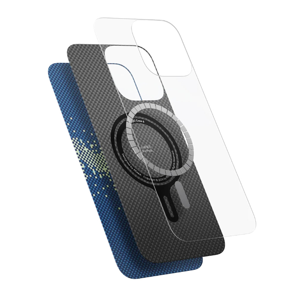 iPhone 16 Pro Kılıf Magsafe Şarj Özellikli Aramid Fiber Pitaka Tactile Woven Starpeak Serisi Over The Horizon Kılıf Mavi