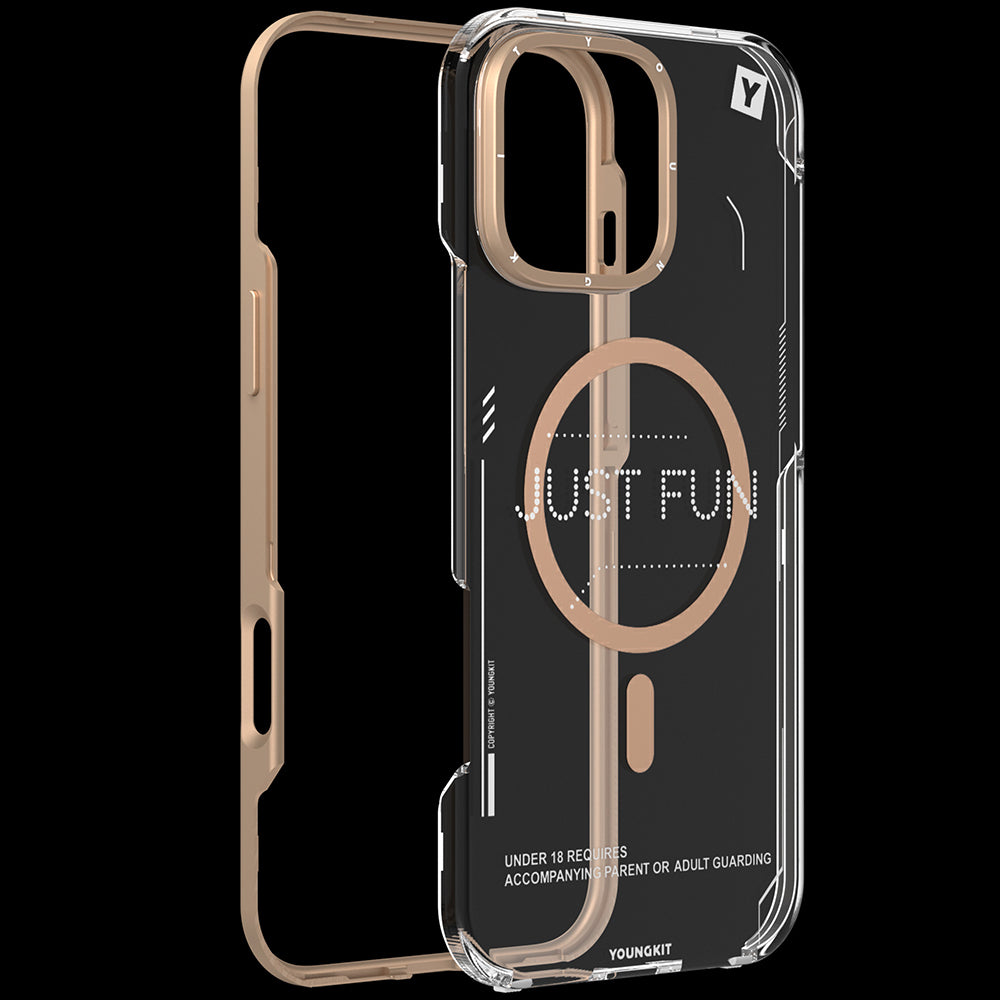 iPhone 16 Pro Kılıf Magsafe Şarj Özellikli Çıkarılabilir Arka Yüzeyli Youngkit Mecha Kılıf Desert Gold