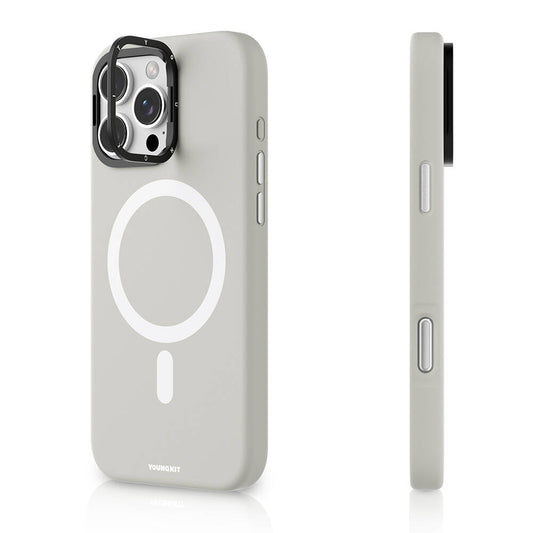 iPhone 16 Pro Kılıf Magsafe Şarj Özellikli Kamera Standlı Youngkit Bitty Cream Kılıf Gri