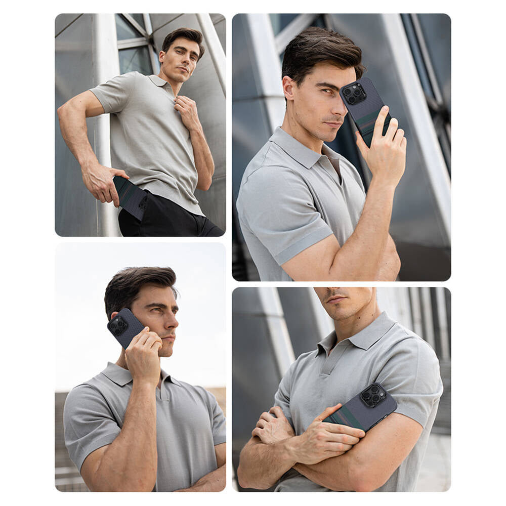 iPhone 16 Pro Kılıf Magsafe Şarj Özellikli Karbon Fiber Tasarımlı Benks Aurora ArmorPro Kevlar Kılıf Siyah