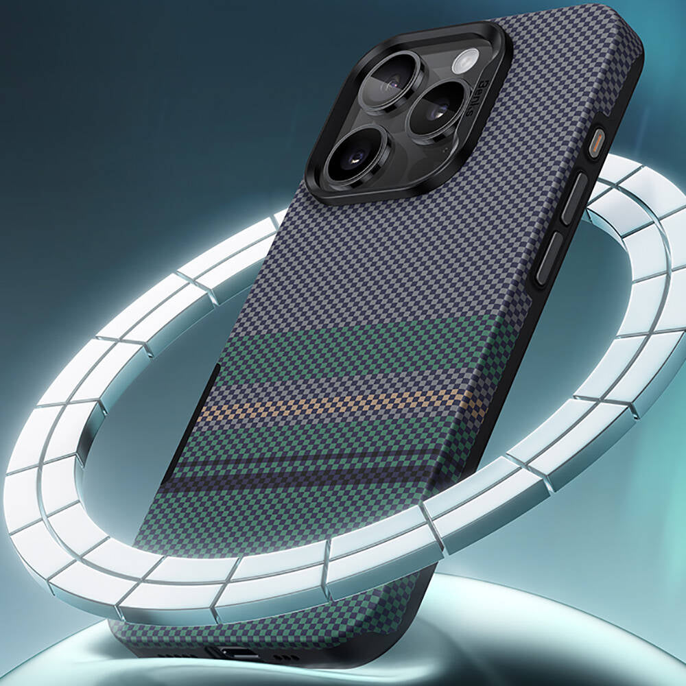 iPhone 16 Pro Kılıf Magsafe Şarj Özellikli Karbon Fiber Tasarımlı Benks Aurora ArmorPro Kevlar Kılıf Siyah