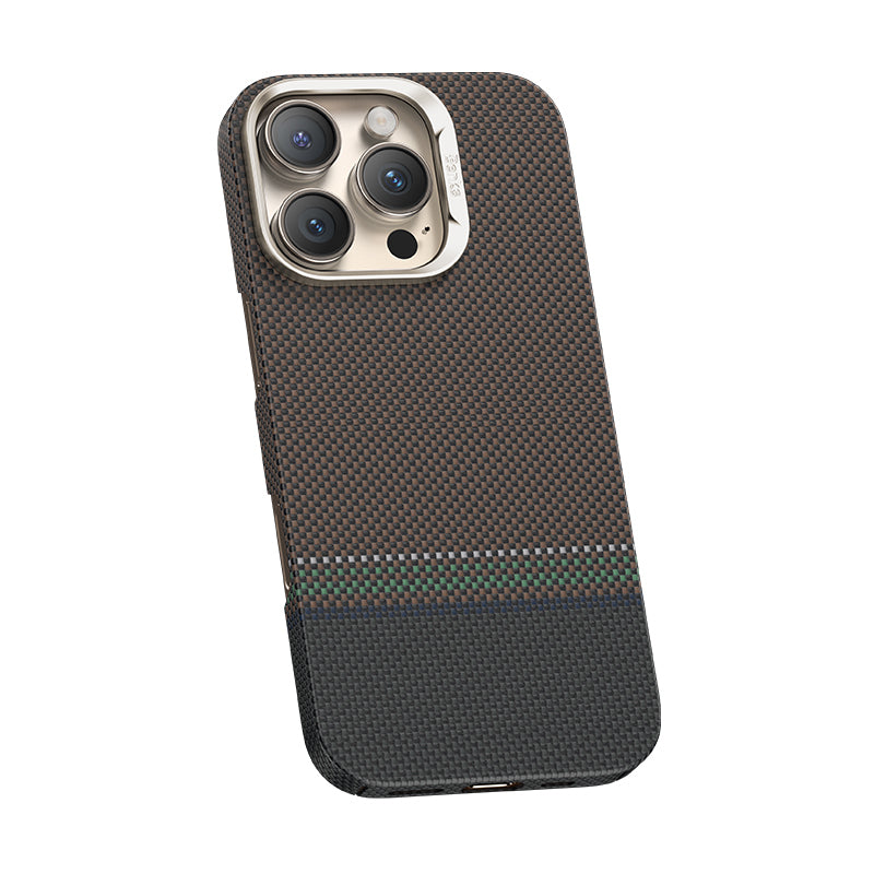 Apple iPhone 16 Pro Kılıf M-safe Şarj Özellikli Karbon Fiber Tasarımlı Benks Prestige ArmorAir Kevlar Kapak Gold