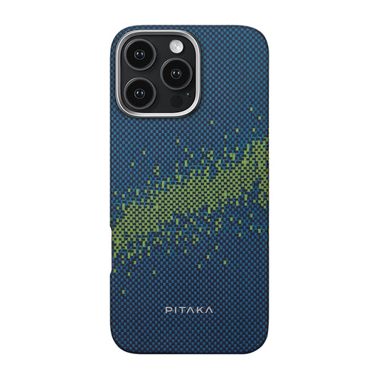 Apple iPhone 16 Pro Kılıf M-safe Şarj Özellikli Lumintex Teknolojili Fosforlu Özellikli Aramid Fiber Pitaka Tactile Woven Starpeak Serisi Milky Way Galaxy Kapak Mavi