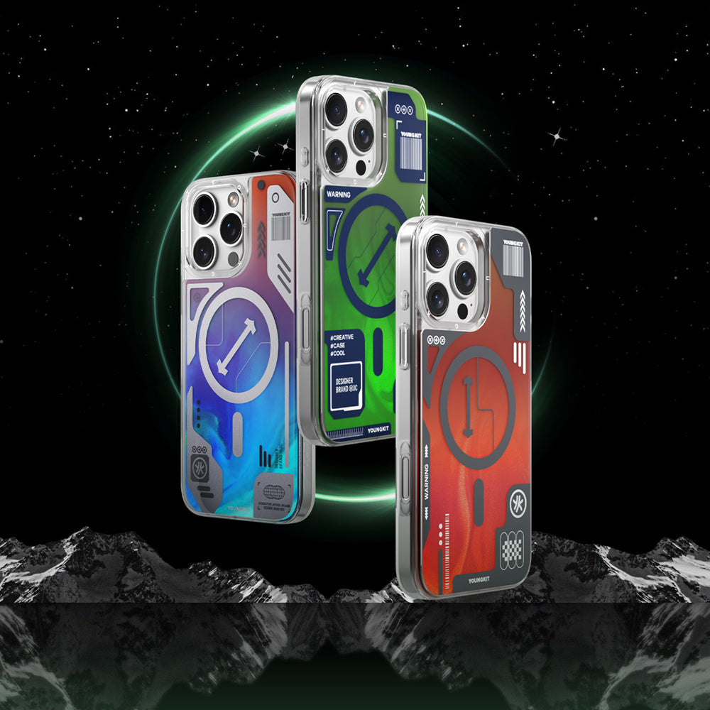 iPhone 16 Pro Kılıf Magsafe Şarj Özellikli Parlak Kumlu Sıvılı Tasarımlı Galaxy Fantasy Serisi Kılıf Mavi