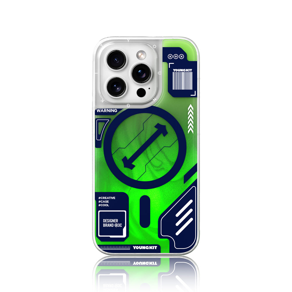 iPhone 16 Pro Kılıf Magsafe Şarj Özellikli Parlak Kumlu Sıvılı Tasarımlı Galaxy Fantasy Serisi Kılıf Yeşil