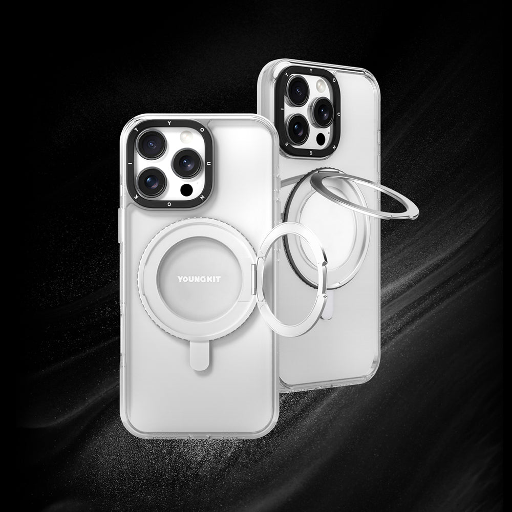 iPhone 16 Pro Kılıf Magsafe Şarj Özellikli Parmak Ring Standlı Youngkit Pivot Serisi Kılıf Şeffaf