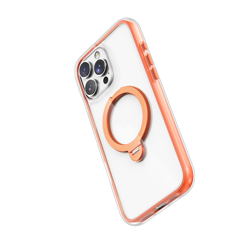 Apple iPhone 16 Pro Kılıf M-safe Şarj Özellikli Raptic AirJoy Serisi 360 Derece Dönebilen Standlı Kapak Turuncu