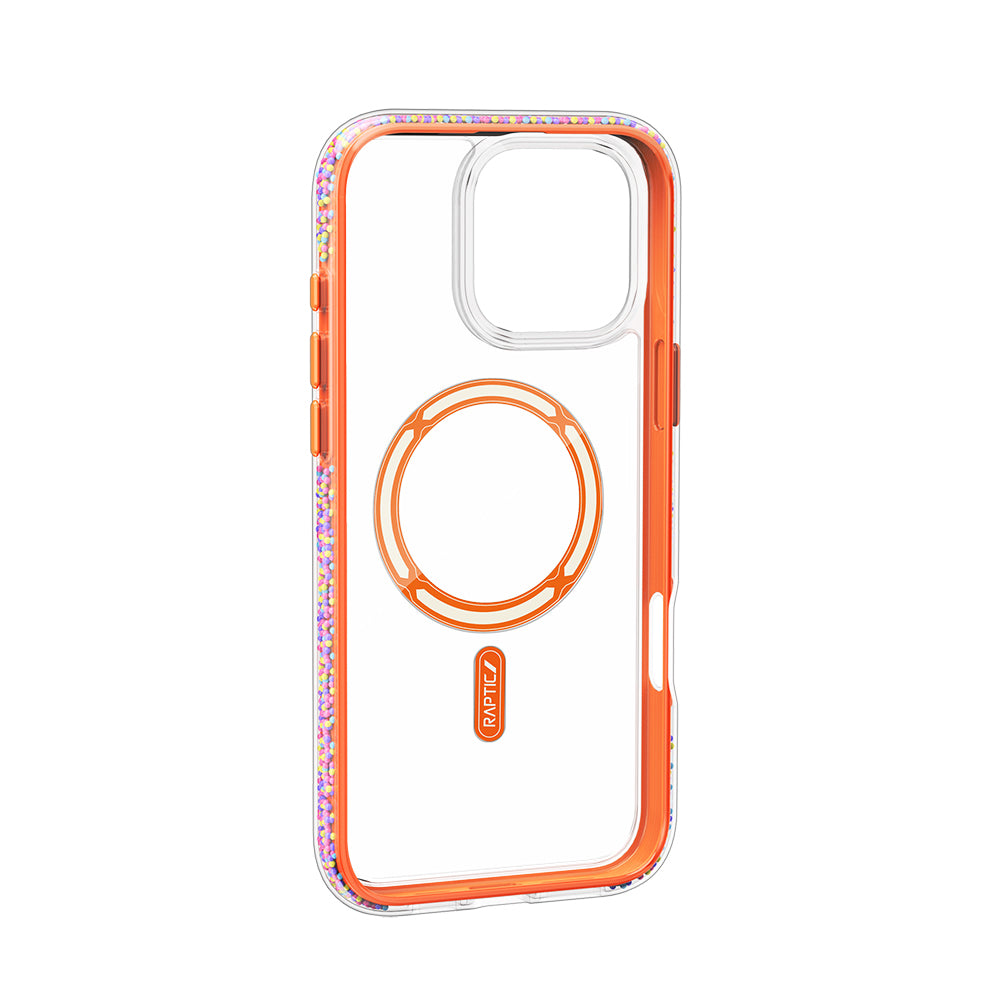 Apple iPhone 16 Pro Kılıf M-safe Şarj Özellikli Raptic AirJoy Serisi Boncuk Tasarımlı Şeffaf Kapak Turuncu