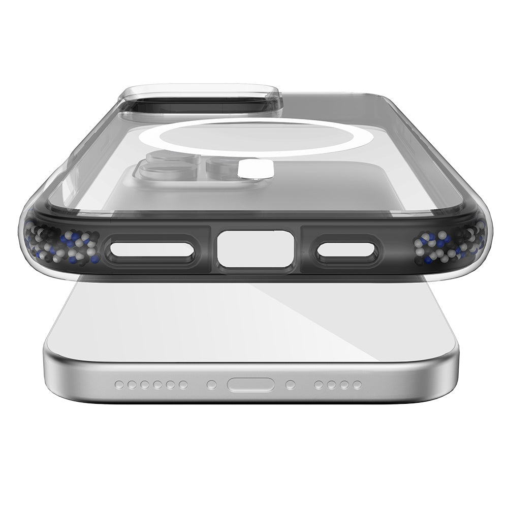 Apple iPhone 16 Pro Kılıf M-safe Şarj Özellikli Raptic AirJoy Serisi Boncuk Tasarımlı Şeffaf Kapak Siyah-Gri