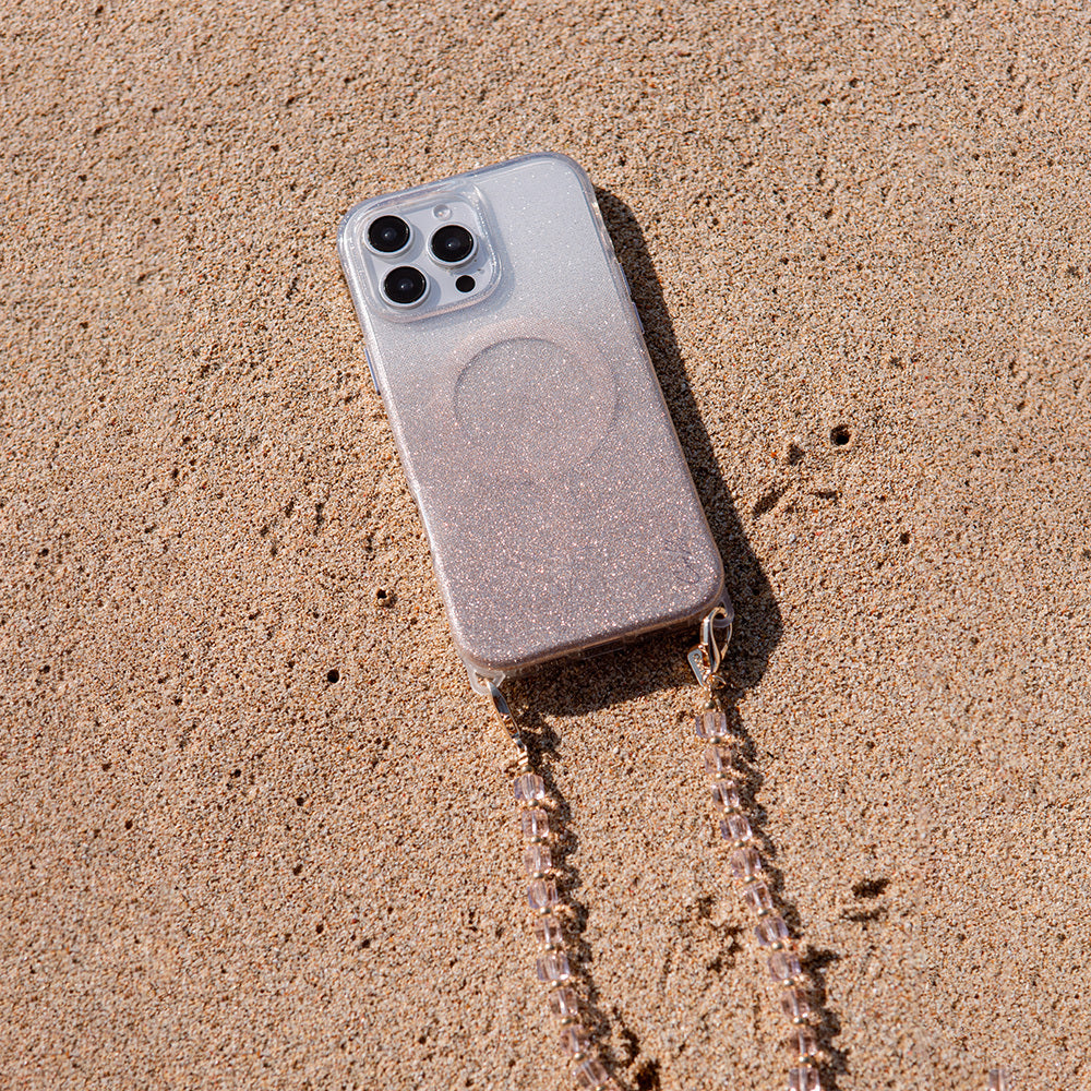 iPhone 16 Pro Kılıf Magsafe Şarj Özellikli Simli Arka Yüzey Askı Aparatlı Coehl Lumino Kılıf Rose Gold