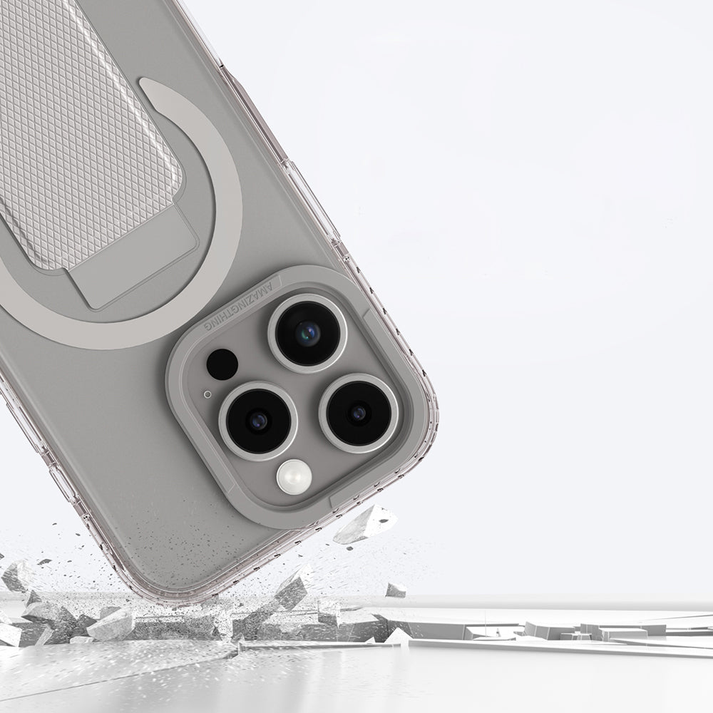 iPhone 16 Pro Kılıf Magsafe Şarj Özellikli Standlı Amazingthing Titan Pro Plus Kılıf Gri