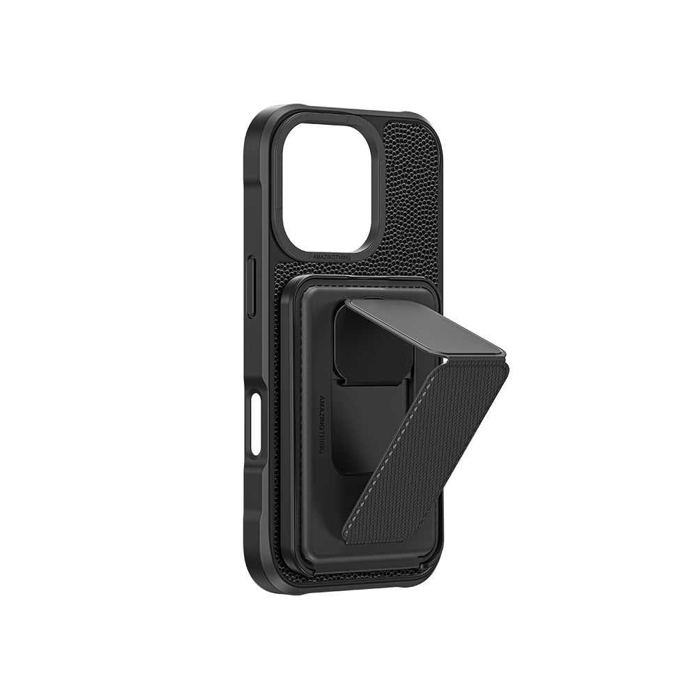 iPhone 16 Pro Kılıf Magsafe Şarj Özellikli Standlı Kartlıklı Set Amazingthing Glamour Luxe Serisi Kılıf Siyah